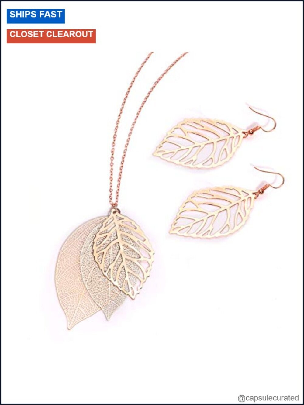 Boho Leaf Earring and Long Necklace Set Multi Tiered Dangle Jewelry Set